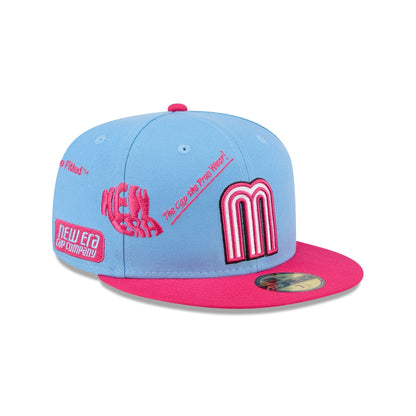 Mexico Baseball New Era Anniversary Logos Sky Blue 59FIFTY Fitted Hat