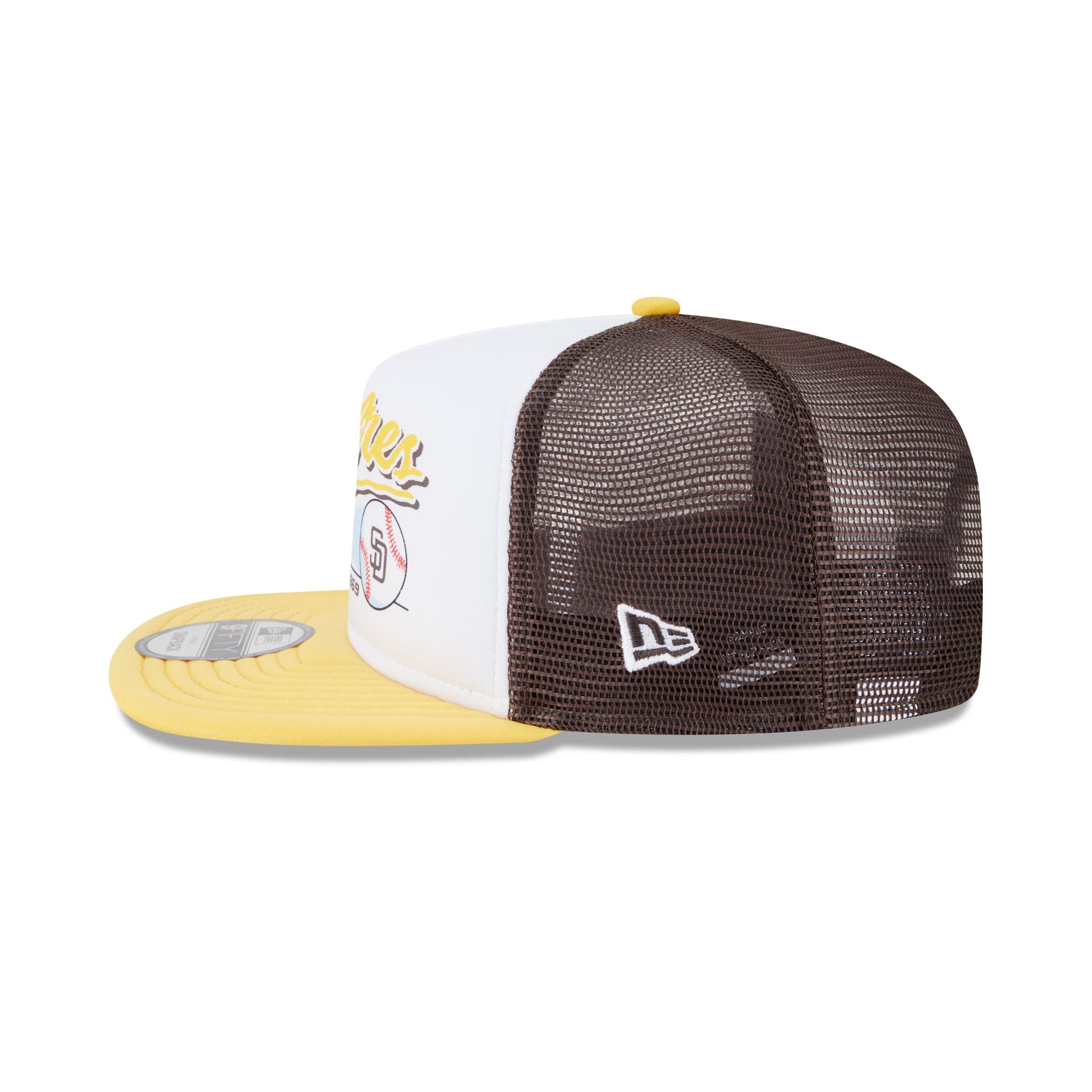 San Diego Padres Retro Script 9FIFTY A-Frame Trucker Hat