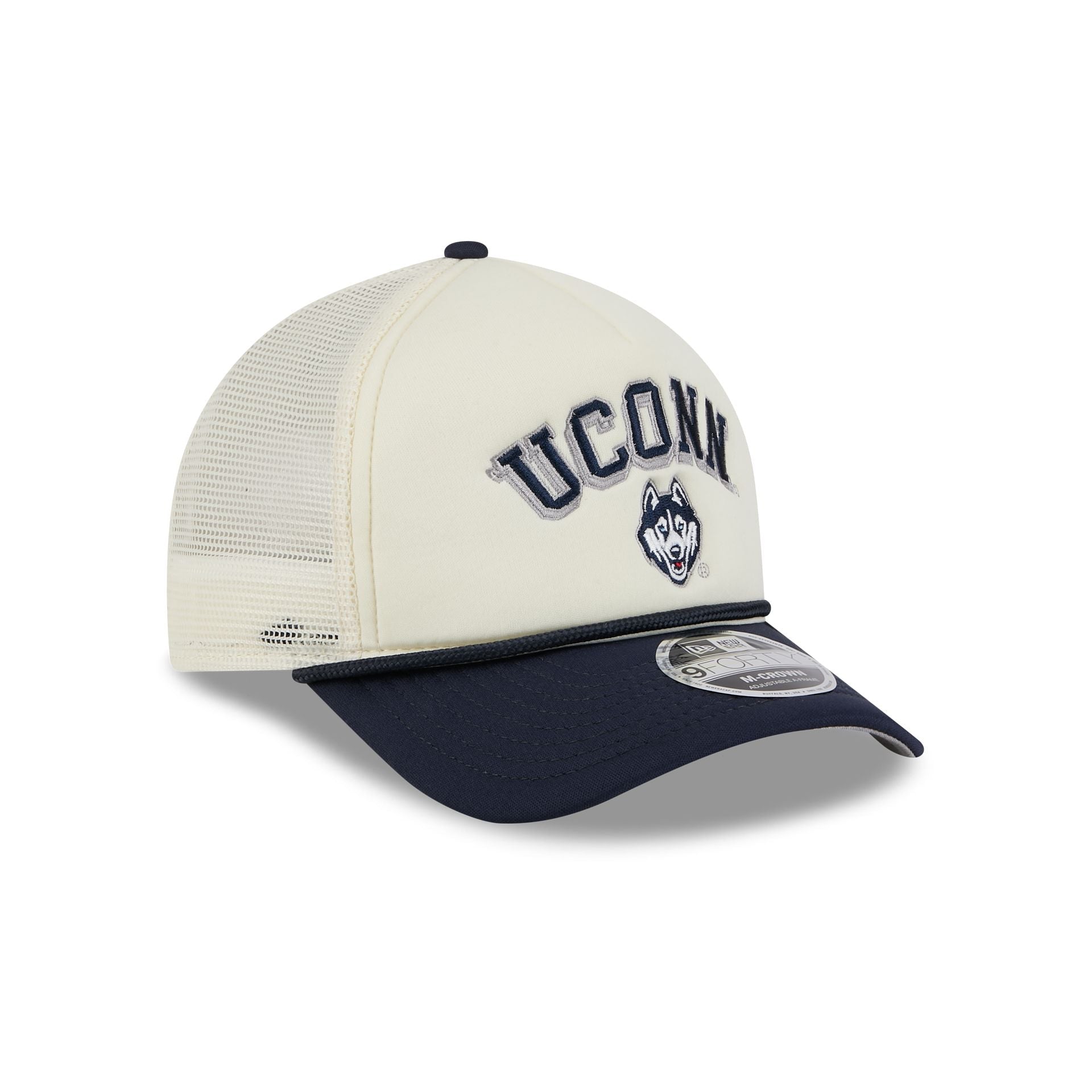 Connecticut Huskies Chrome Arch 9FORTY M-Crown A-Frame Trucker Hat