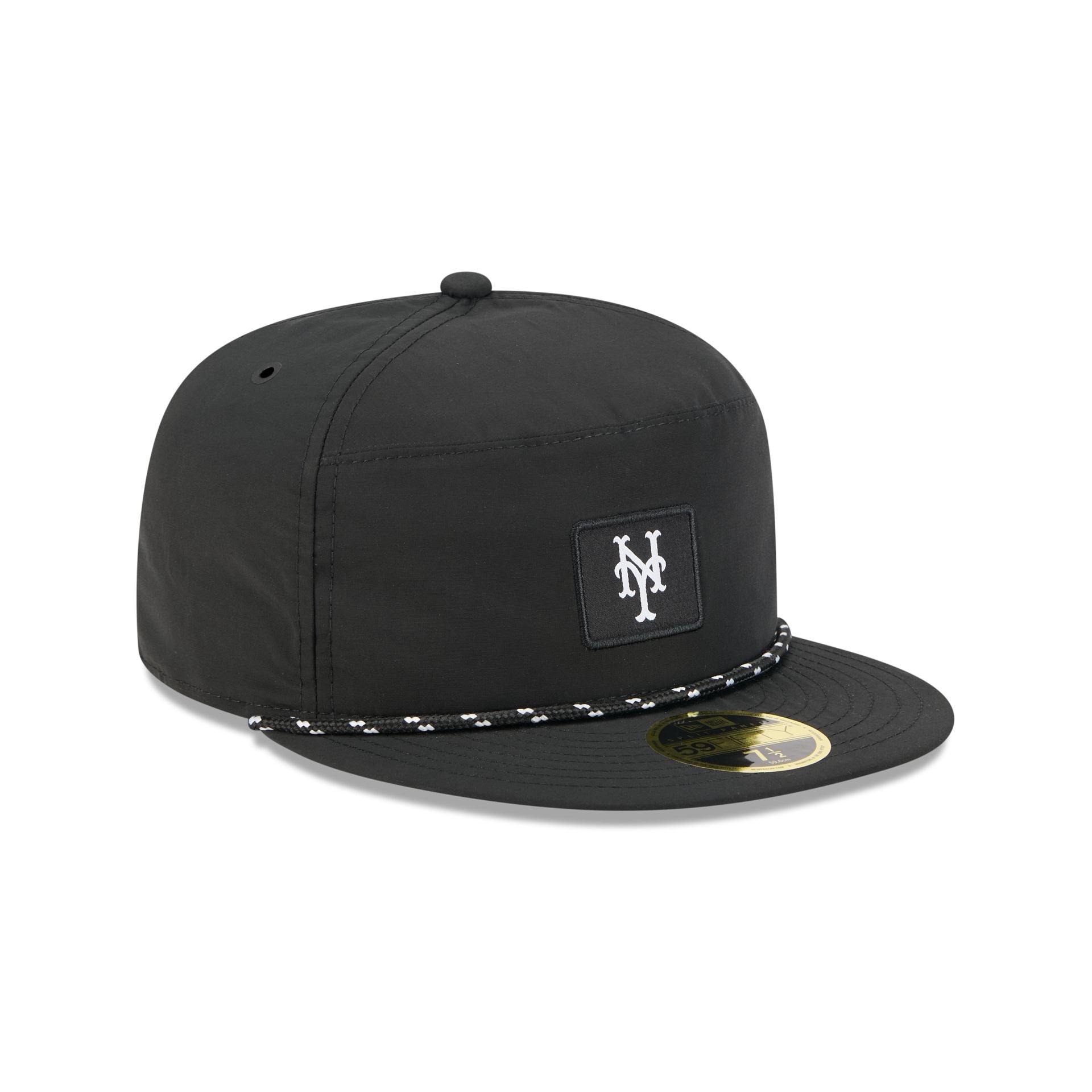 New York Mets Black Poly Rope Split Panel 59FIFTY Fitted Hat